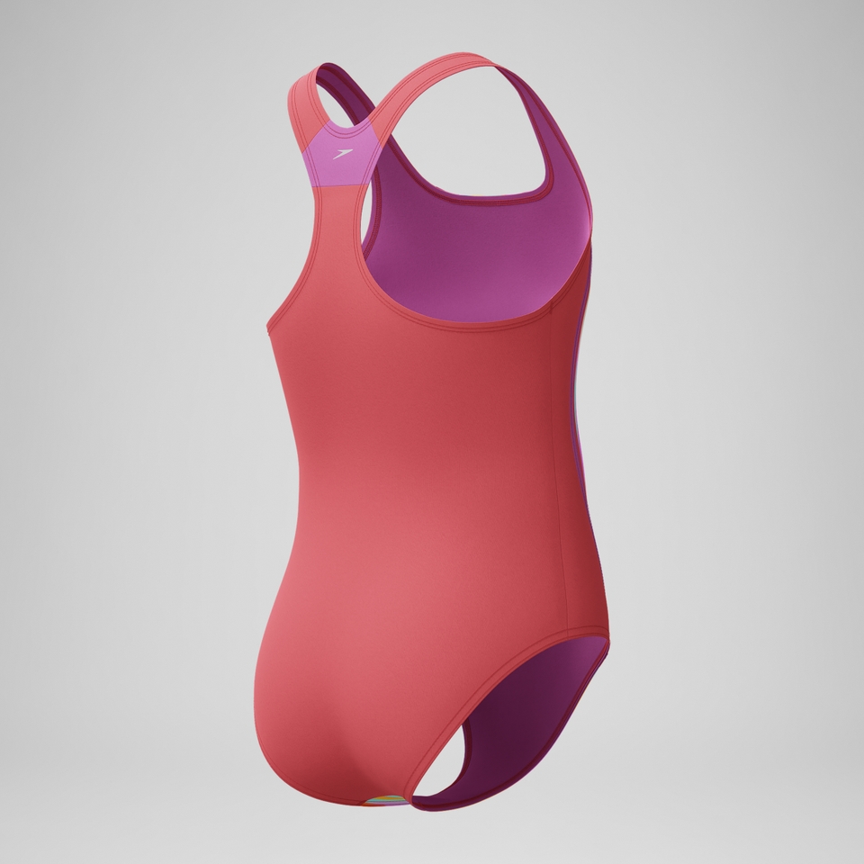 Girls Printed Sport Splice One Piece Coral
