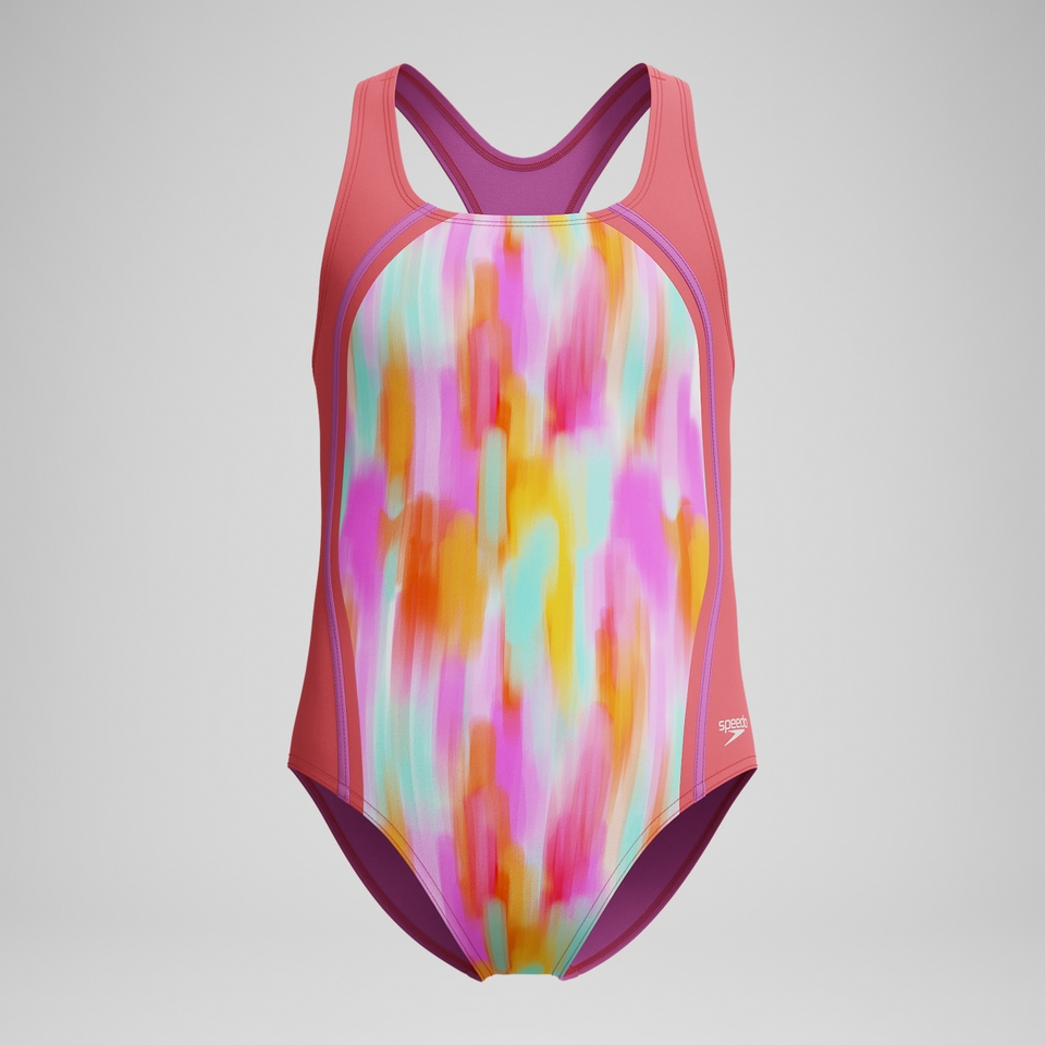 Girls Printed Sport Splice One Piece Coral