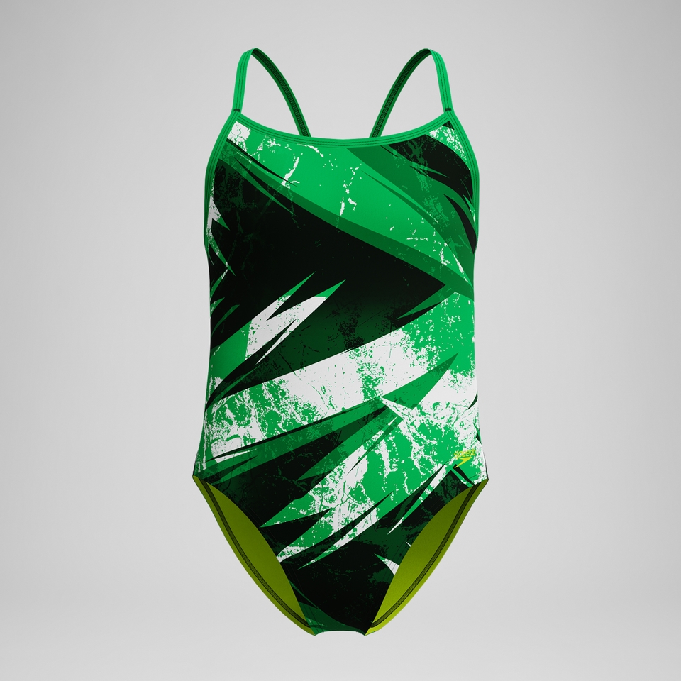 Girls Bolted Flyback One Piece Black/Green