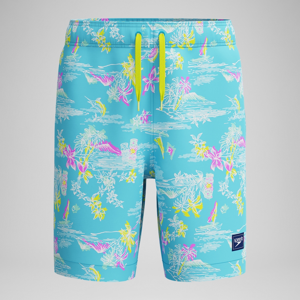 Kid's Print Redondo Volley 15" Swim Trunks Light Blue