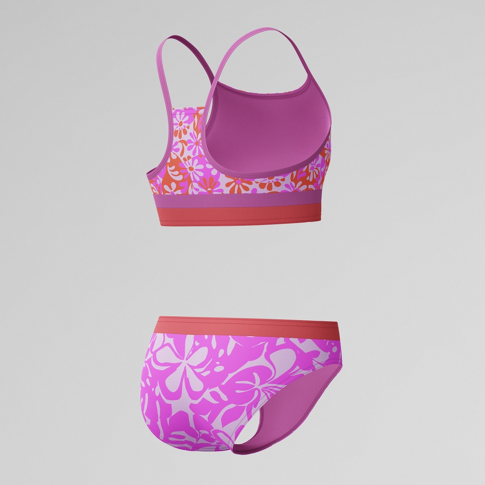 Girls Print Blocked Bikini Pink/Orange