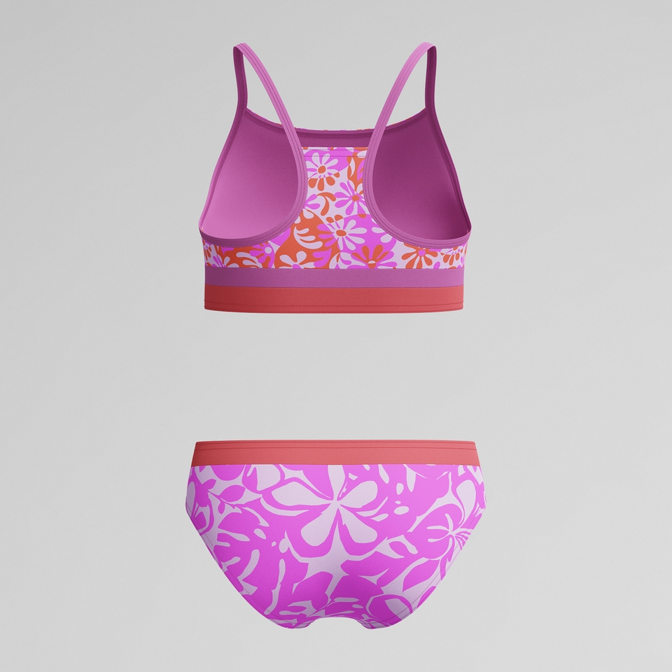 Girls Print Blocked Bikini Pink/Orange