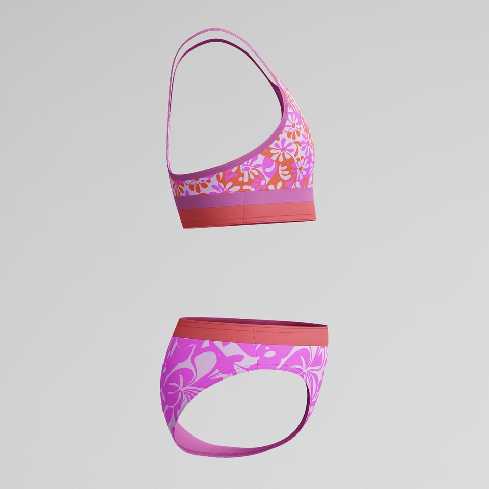 Girls Print Blocked Bikini Pink/Orange