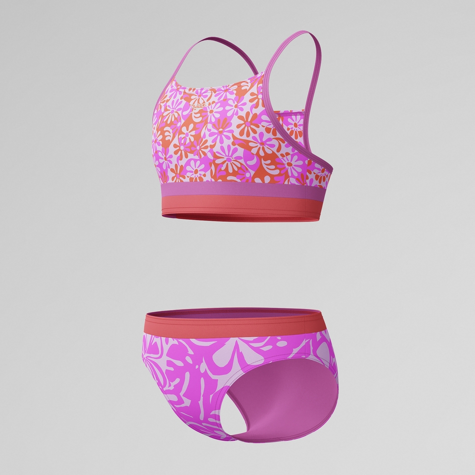 Girls Print Blocked Bikini Pink/Orange