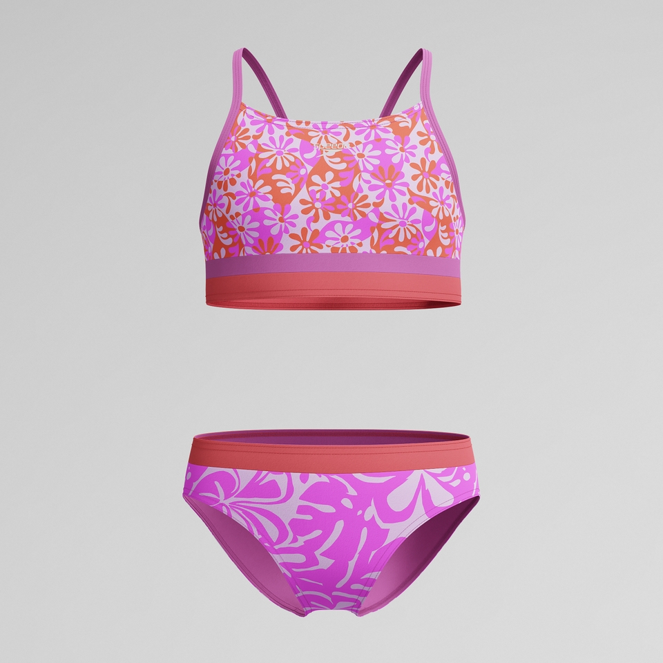 Girls Print Blocked Bikini Pink/Orange