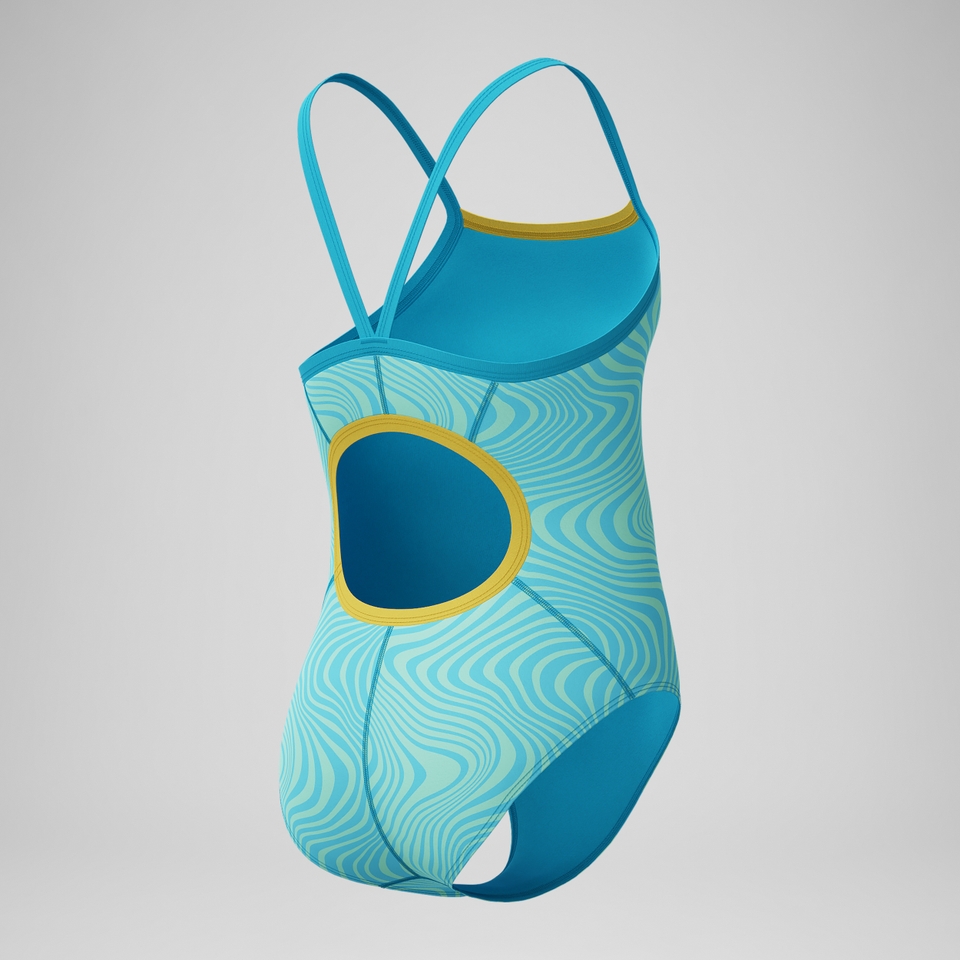 Girls Print Propel Back One Piece Blue/Yellow