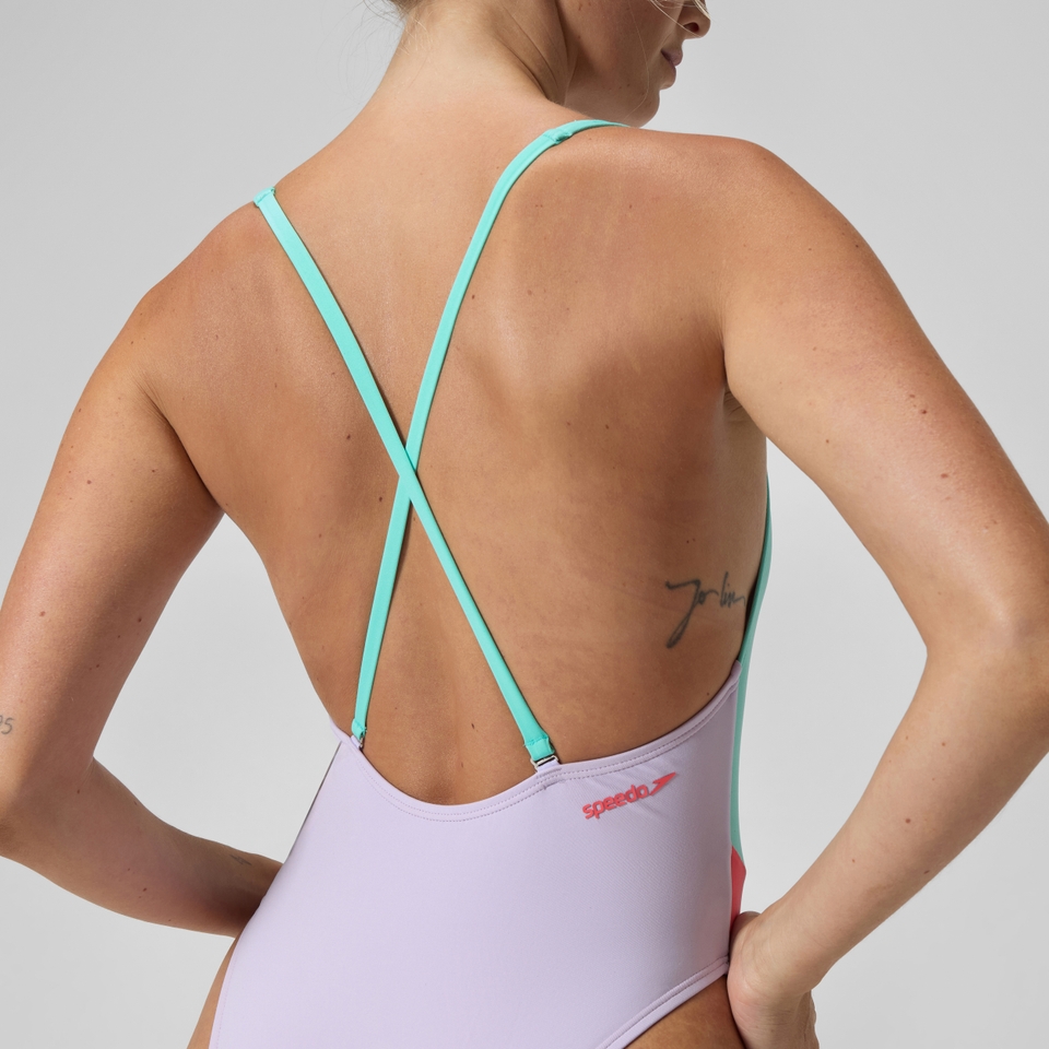 FLU3NTE Convertible-Badeanzug in Colourblock-Optik Lila/Grün für Damen
