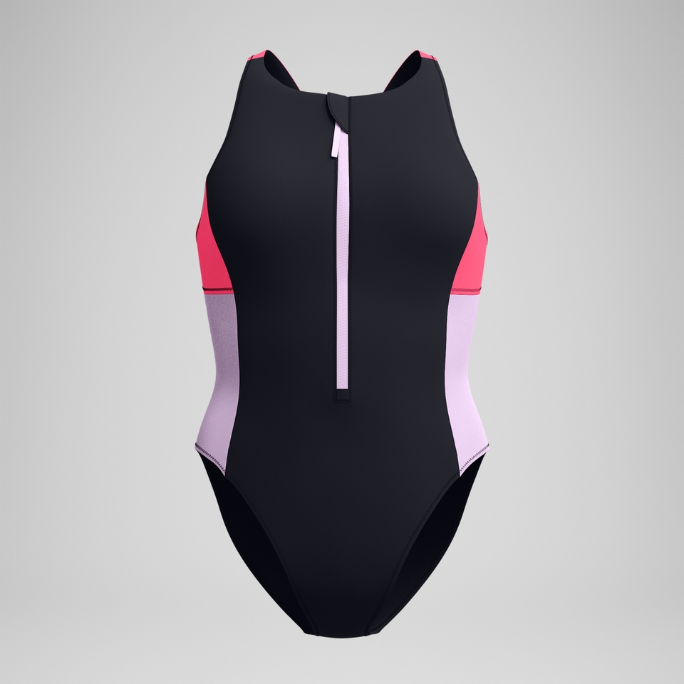 Women's Colourblock Zip Swimsuit Black/Pink