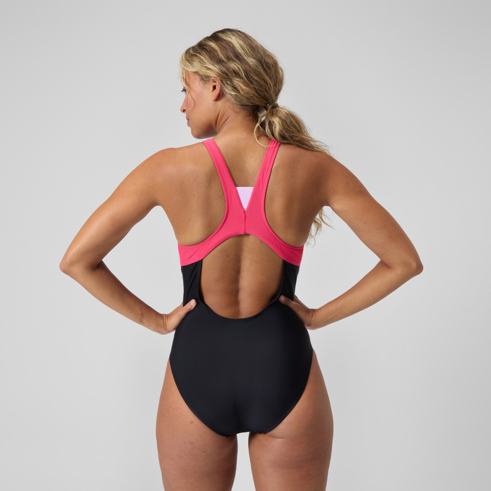 Women's Colourblock Zip Swimsuit Black/Pink