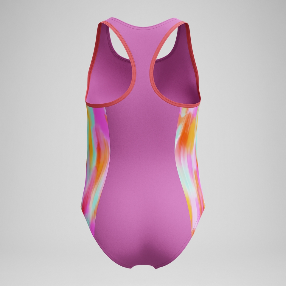 Girls Print Spliced Racerback One Piece Pink