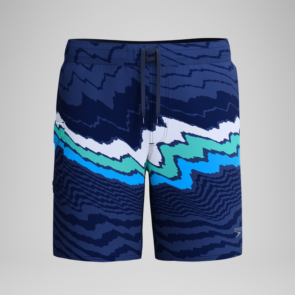 Lookout Bedruckte Badeshorts 45 cm Marineblau/Blau für Herren