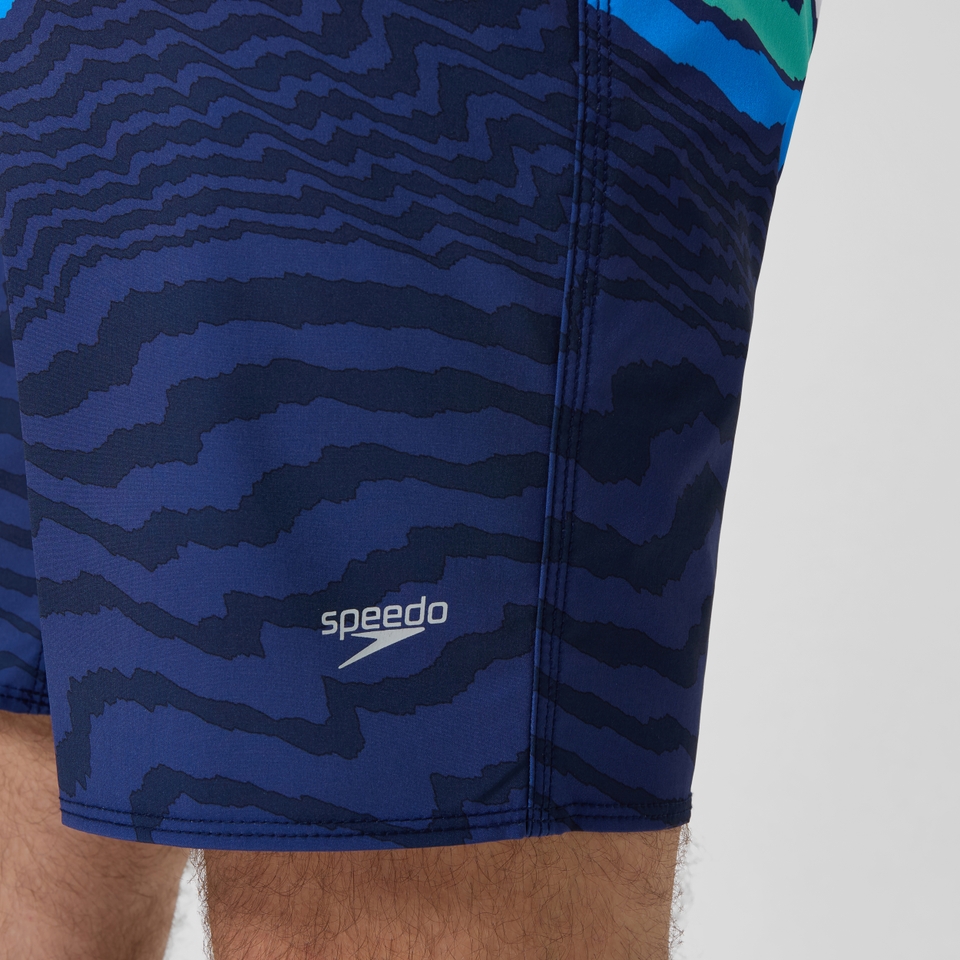 Lookout Bedruckte Badeshorts 45 cm Marineblau/Blau für Herren