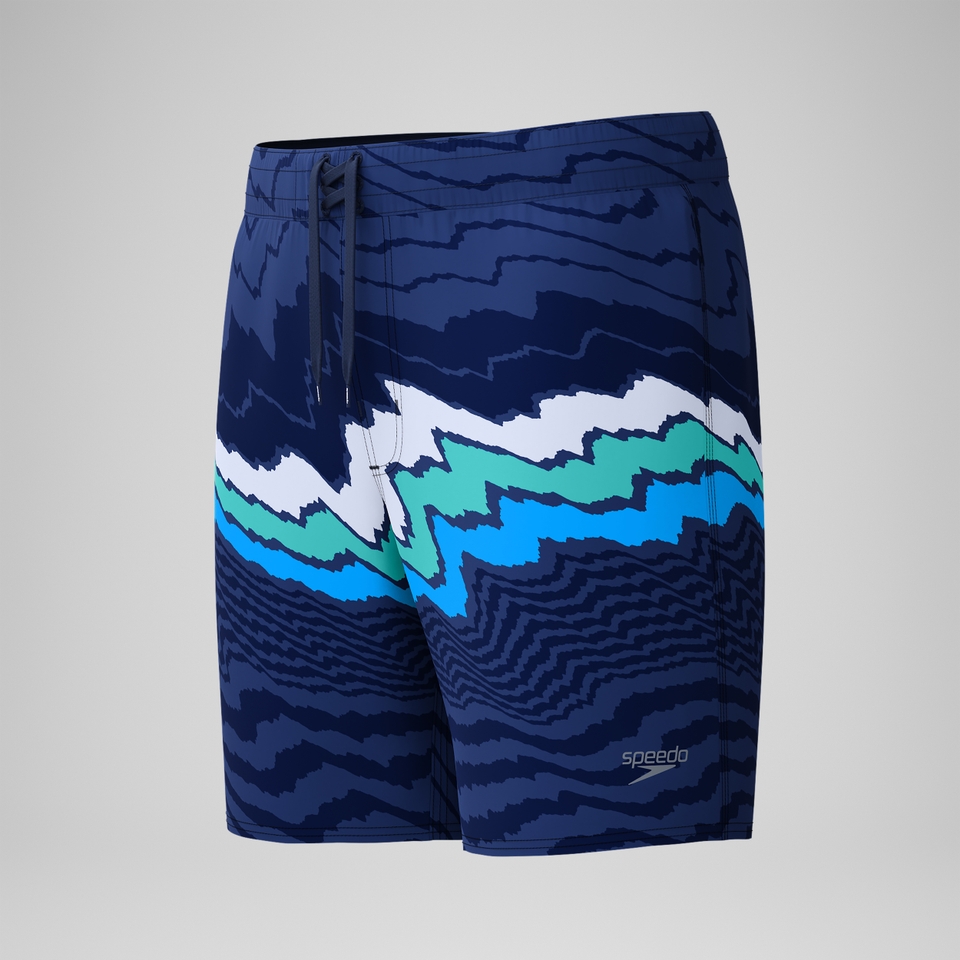 Lookout Bedruckte Badeshorts 45 cm Marineblau/Blau für Herren