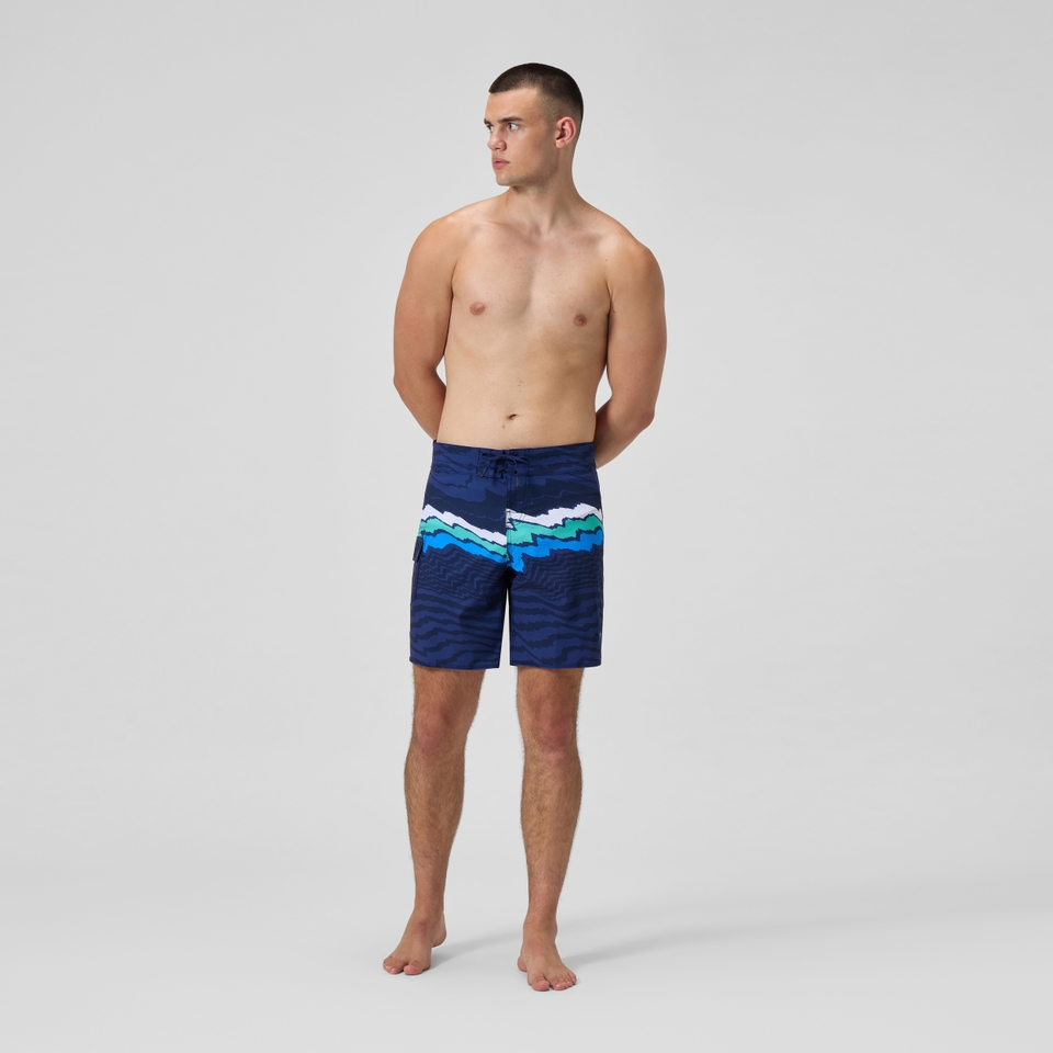 Lookout Bedruckte Badeshorts 45 cm Marineblau/Blau für Herren