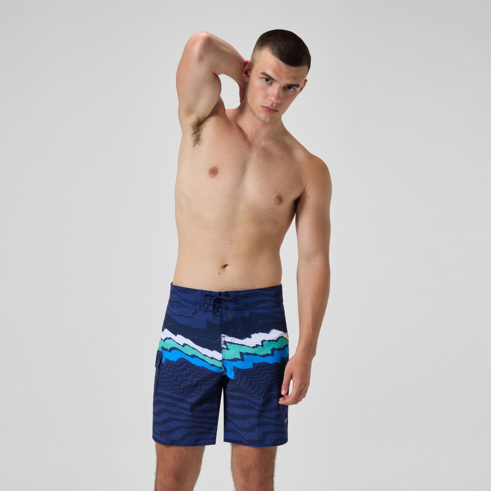 Lookout Bedruckte Badeshorts 45 cm Marineblau/Blau für Herren