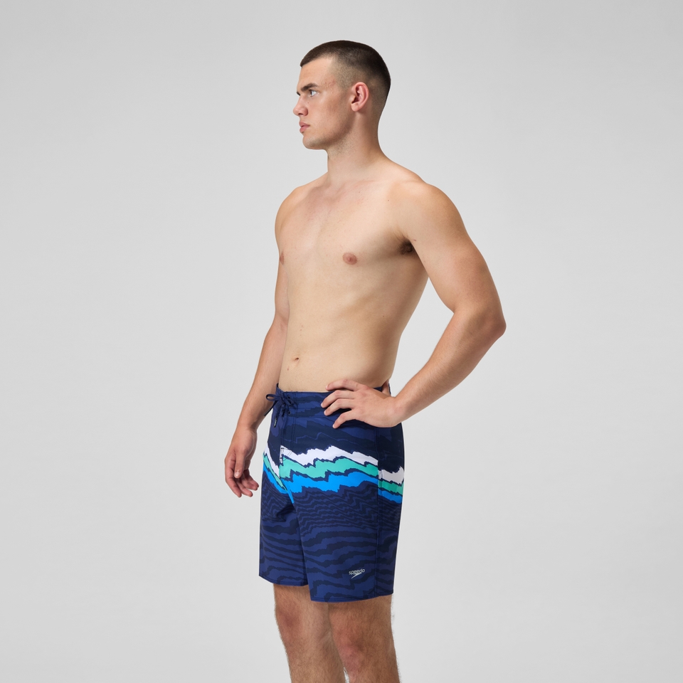 Lookout Bedruckte Badeshorts 45 cm Marineblau/Blau für Herren