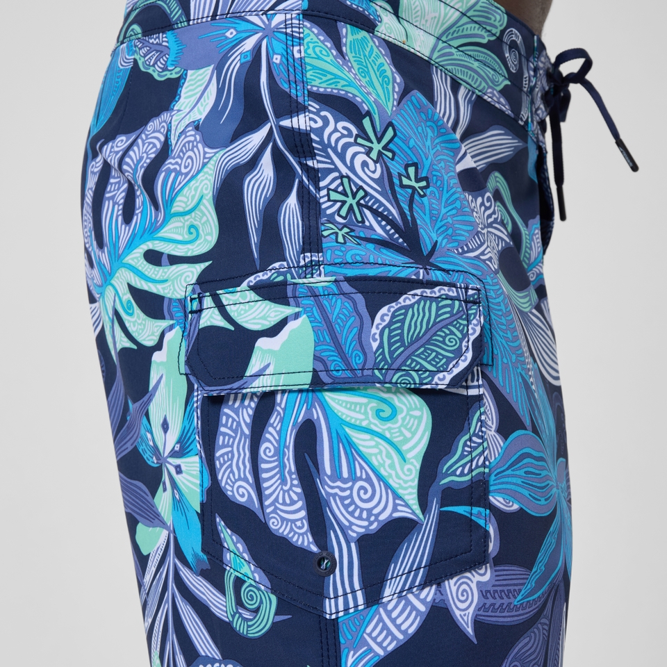 Lookout Bedruckte Badeshorts 45 cm Blau/Weiß für Herren