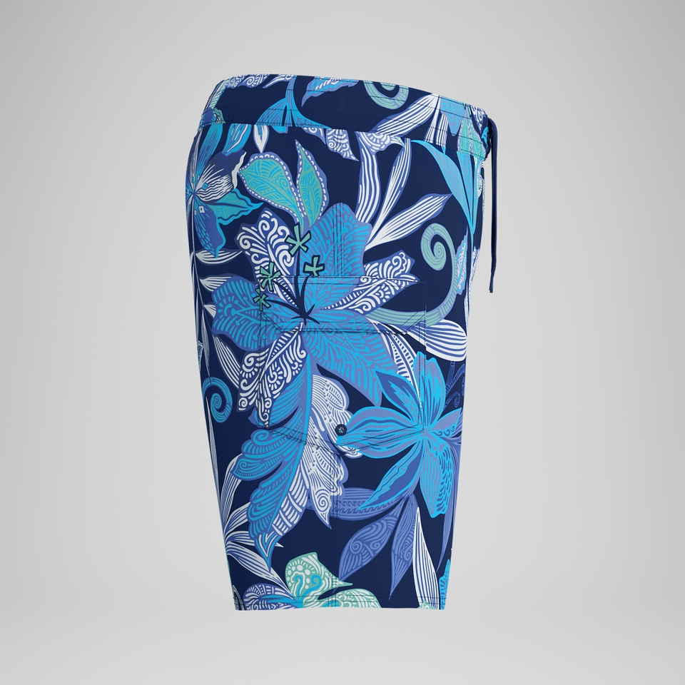 Lookout Bedruckte Badeshorts 45 cm Blau/Weiß für Herren