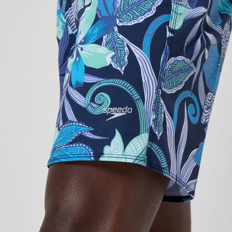 Lookout Bedruckte Badeshorts 45 cm Blau/Weiß für Herren