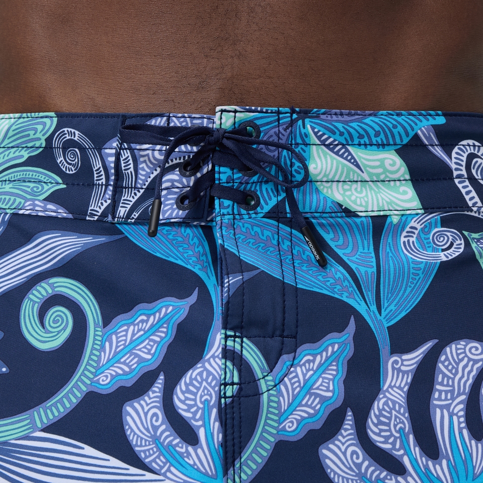 Lookout Bedruckte Badeshorts 45 cm Blau/Weiß für Herren
