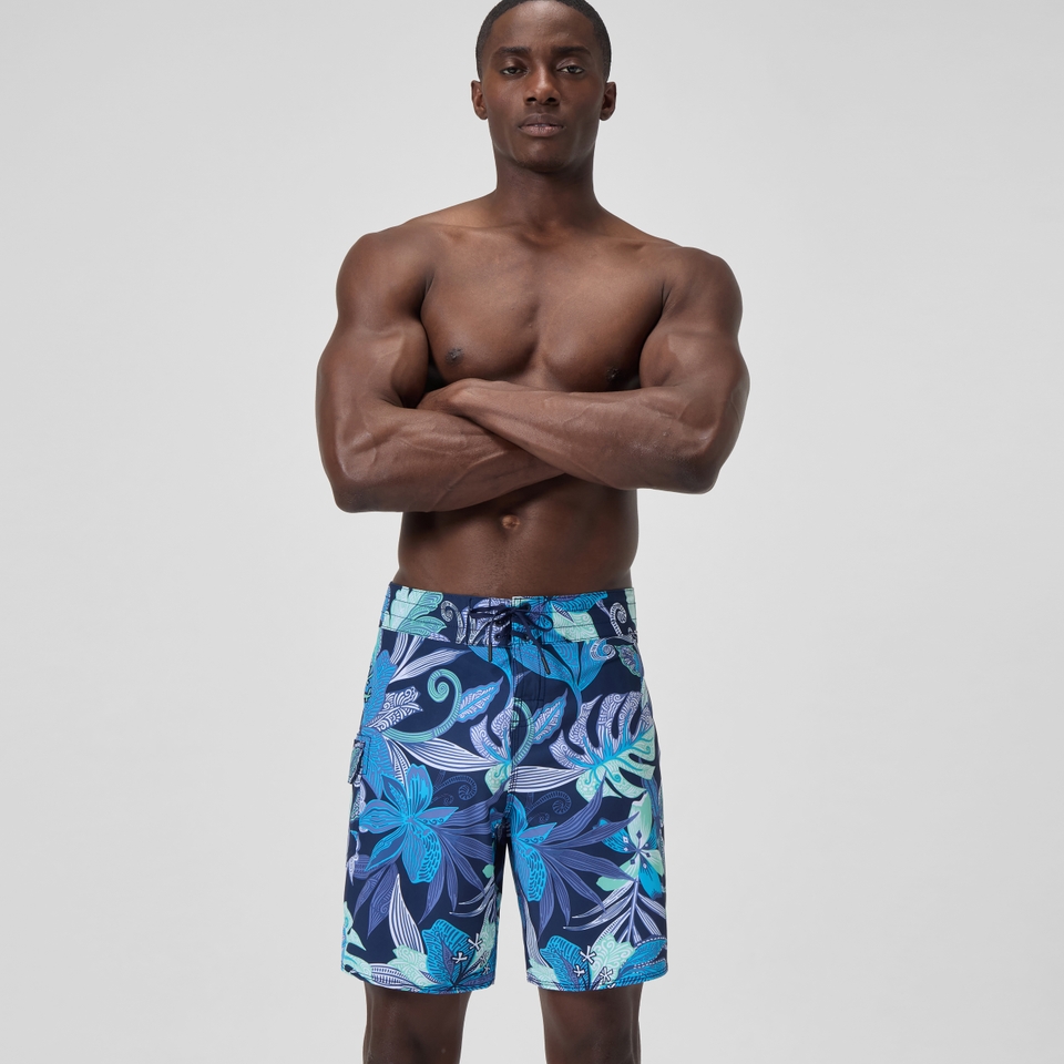 Lookout Bedruckte Badeshorts 45 cm Blau/Weiß für Herren