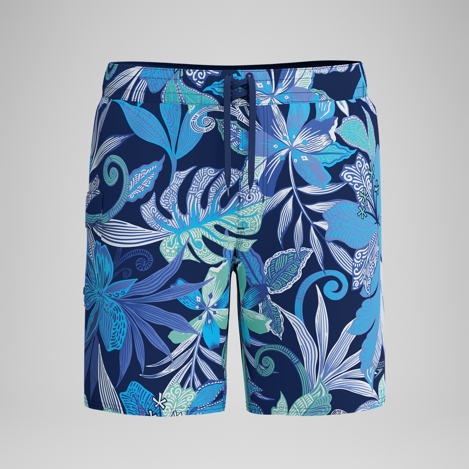Lookout Bedruckte Badeshorts 45 cm Blau/Weiß für Herren