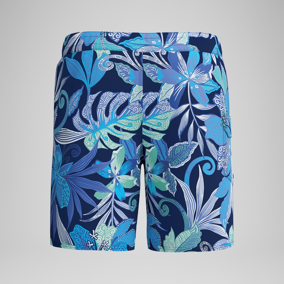 Short de bain imprimé Lookout 45 cm, hommes, bleu/blanc