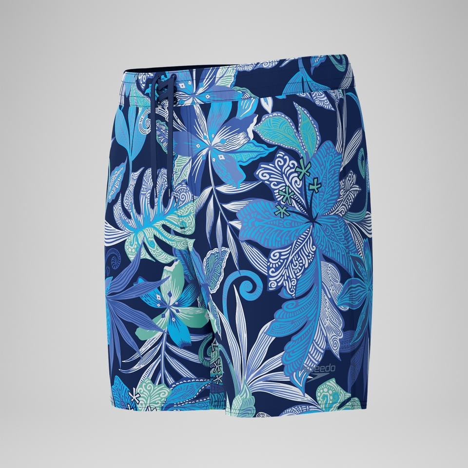 Lookout Bedruckte Badeshorts 45 cm Blau/Weiß für Herren