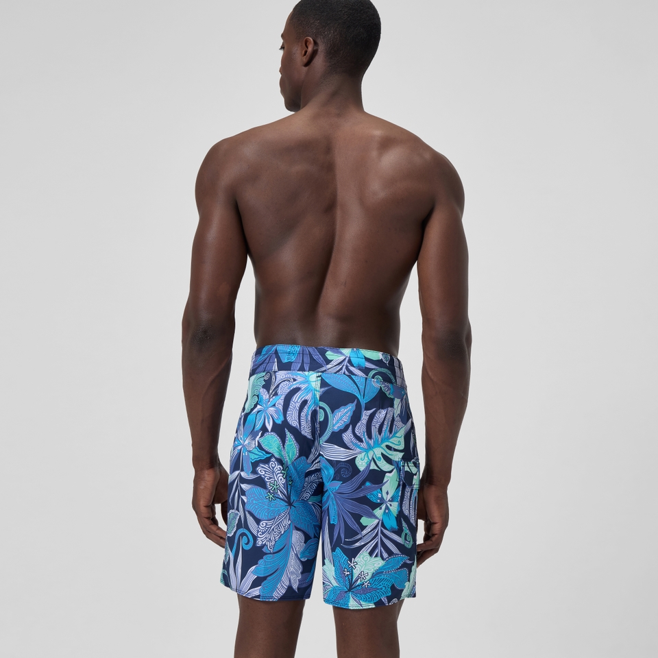 Lookout Bedruckte Badeshorts 45 cm Blau/Weiß für Herren