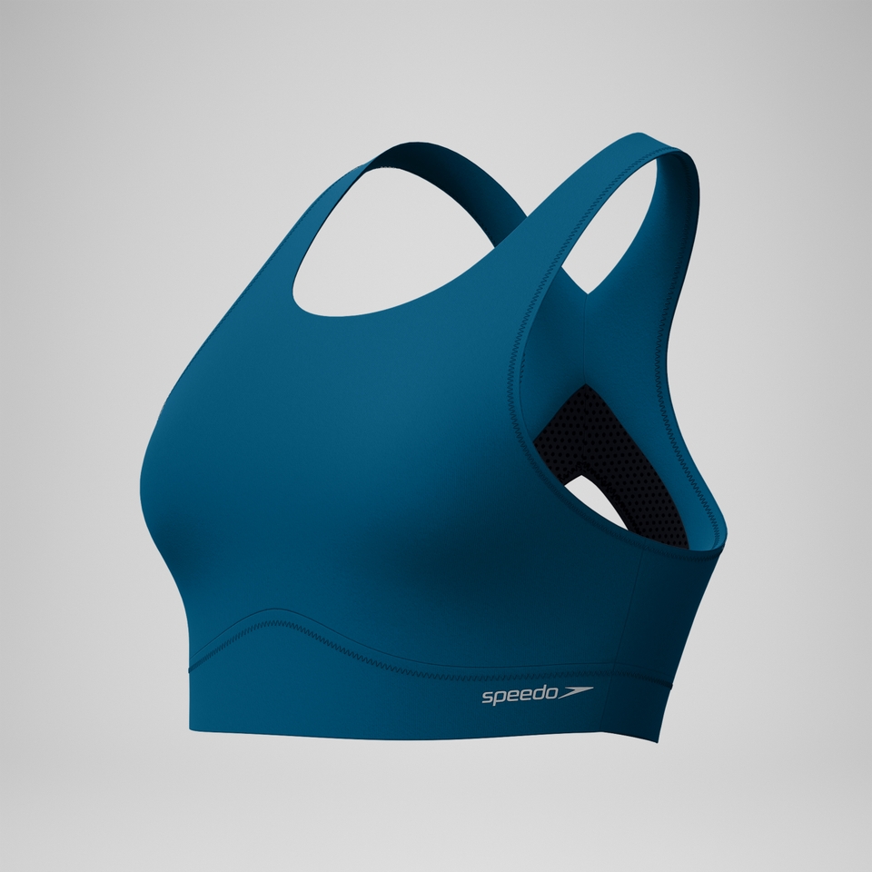 Einfarbiges Highneck-Bikinioberteil mit Netzeinsatz Dunkelpetrol für Damen