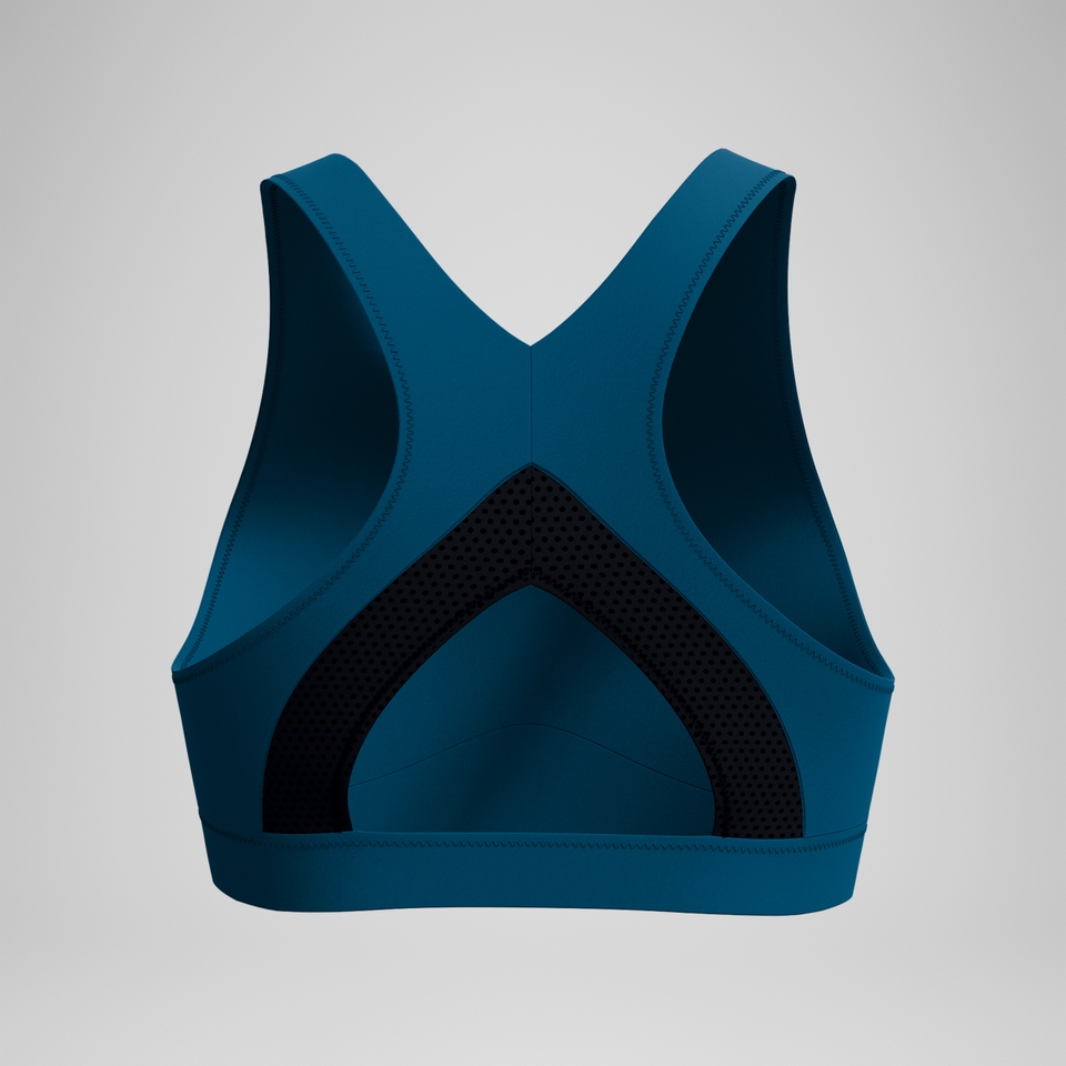 Einfarbiges Highneck-Bikinioberteil mit Netzeinsatz Dunkelpetrol für Damen