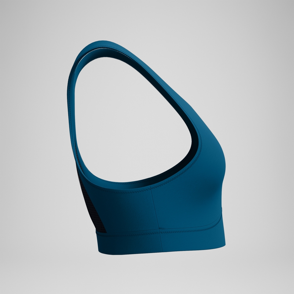 Einfarbiges Highneck-Bikinioberteil mit Netzeinsatz Dunkelpetrol für Damen