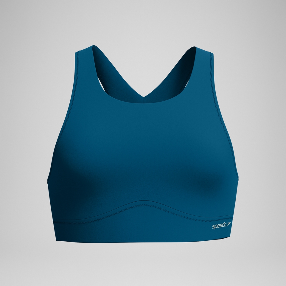 Einfarbiges Highneck-Bikinioberteil mit Netzeinsatz Dunkelpetrol für Damen