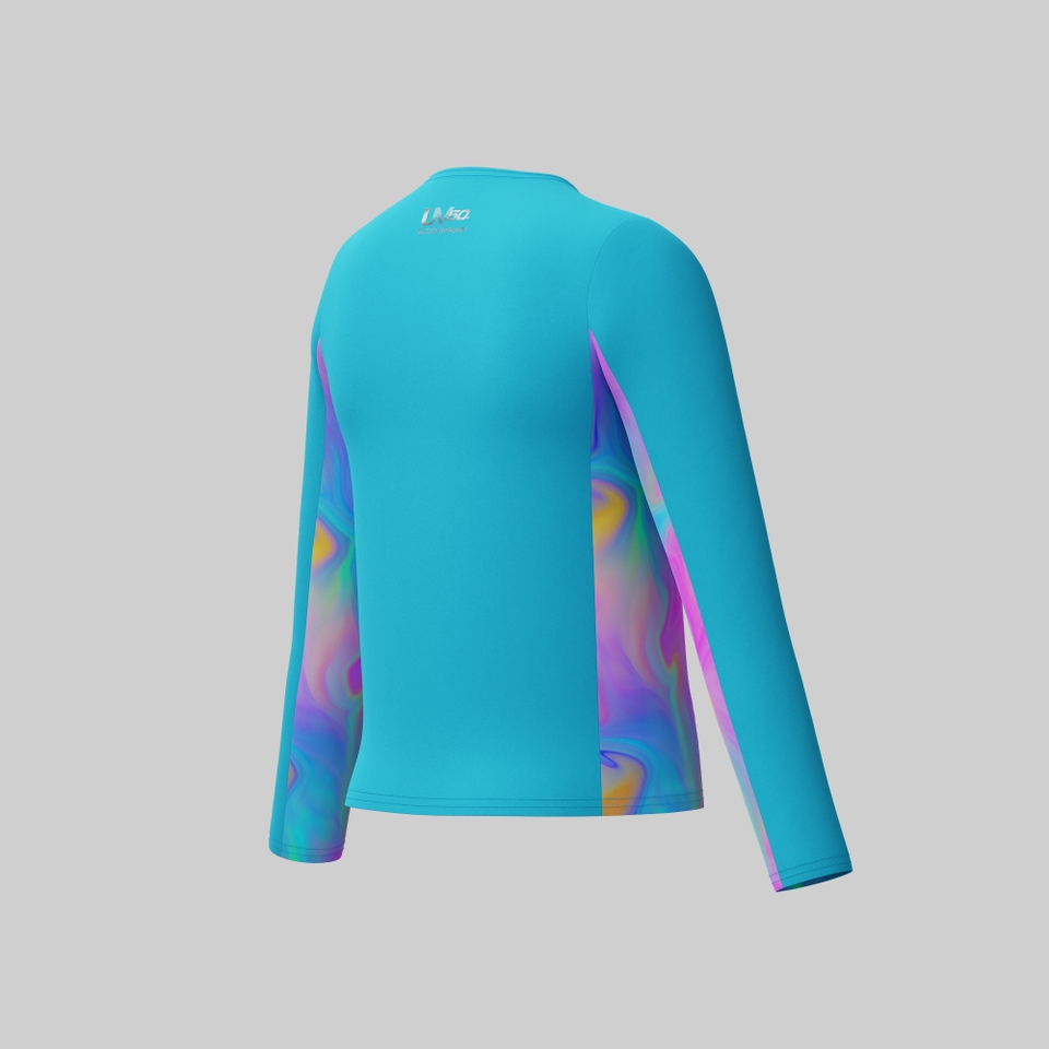 Girls Long Sleeve Printed Splice Rashguard Blue