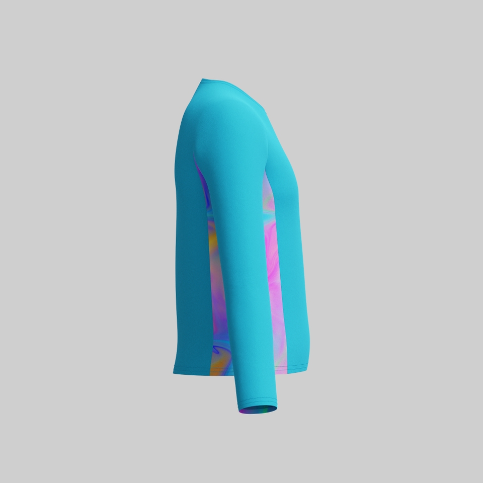 Girls Long Sleeve Printed Splice Rashguard Blue