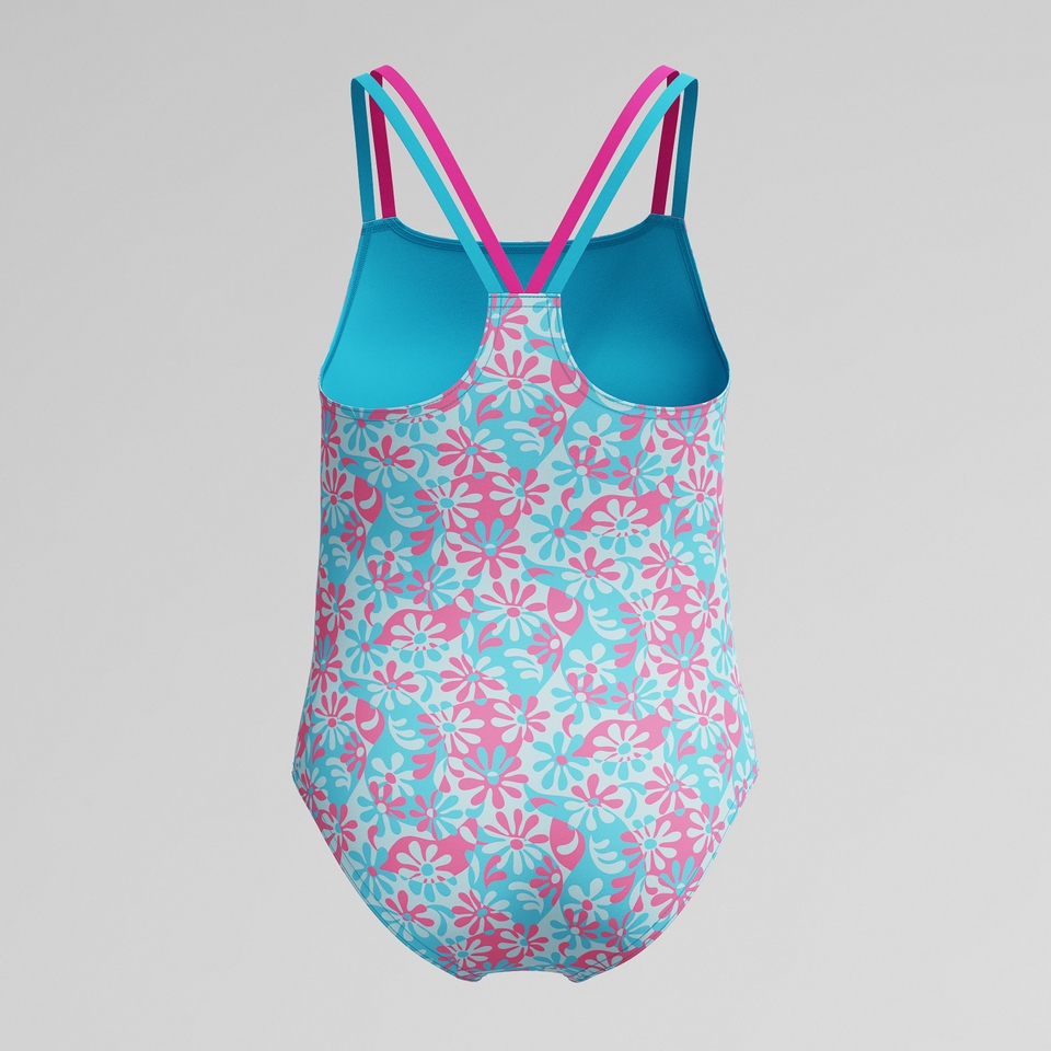 Girls Print Strappy One Piece Blue/Pink