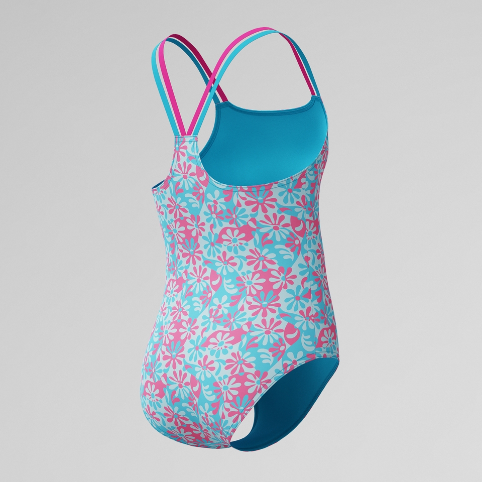 Girls Print Strappy One Piece Blue/Pink