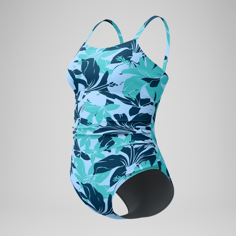 Women's Printed Shirred Tank One Piece Blue/Green