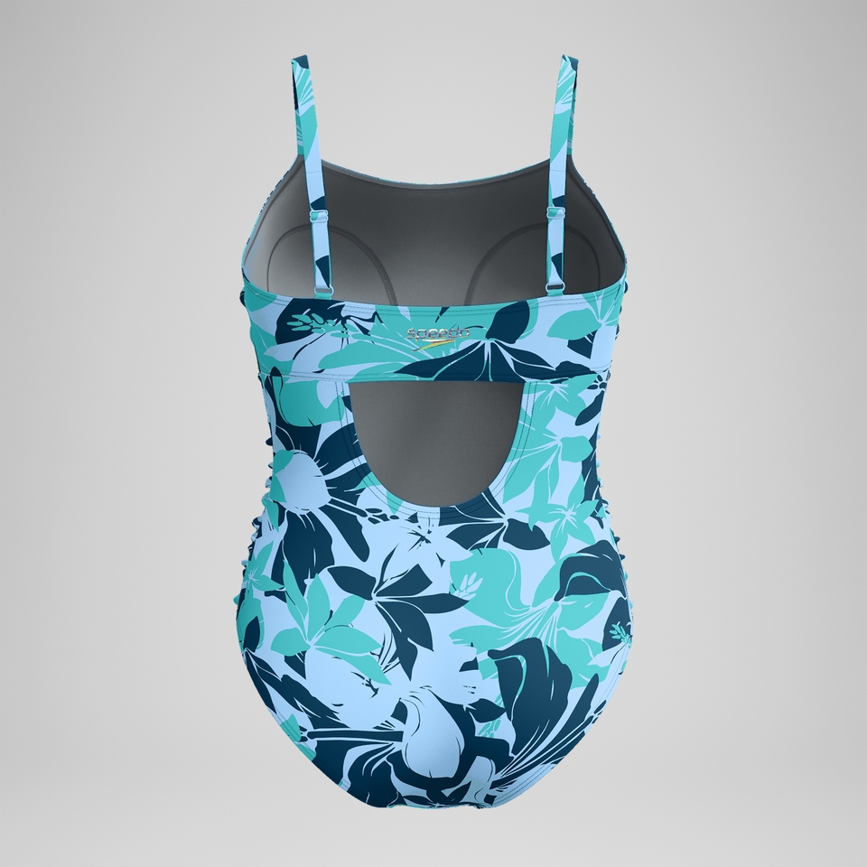 Women's Printed Shirred Tank One Piece Blue/Green