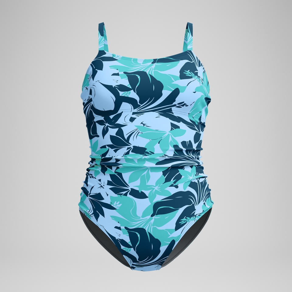 Women's Printed Shirred Tank One Piece Blue/Green