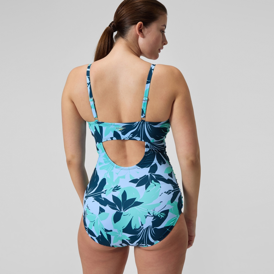 Women's Printed Shirred Tank One Piece Blue/Green