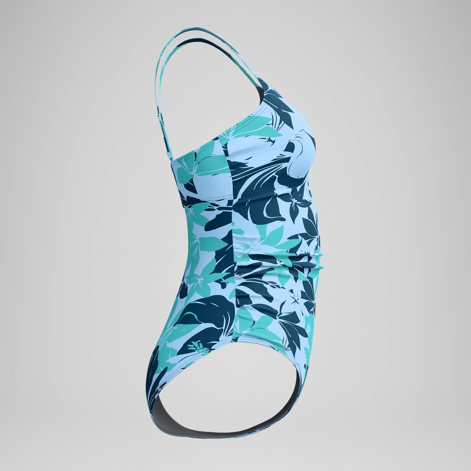 Women's Printed Shirred Tank One Piece Blue/Green