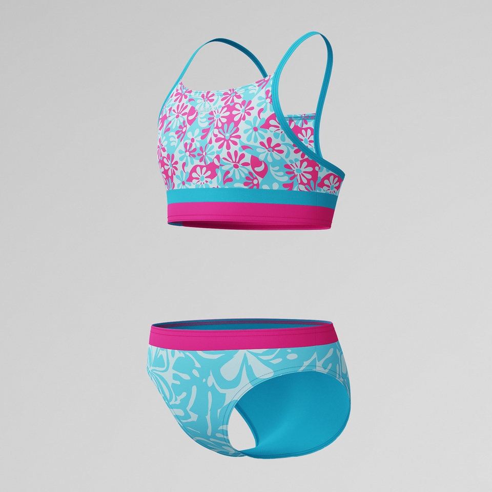 Girls Print Blocked Bikini Blue/Pink