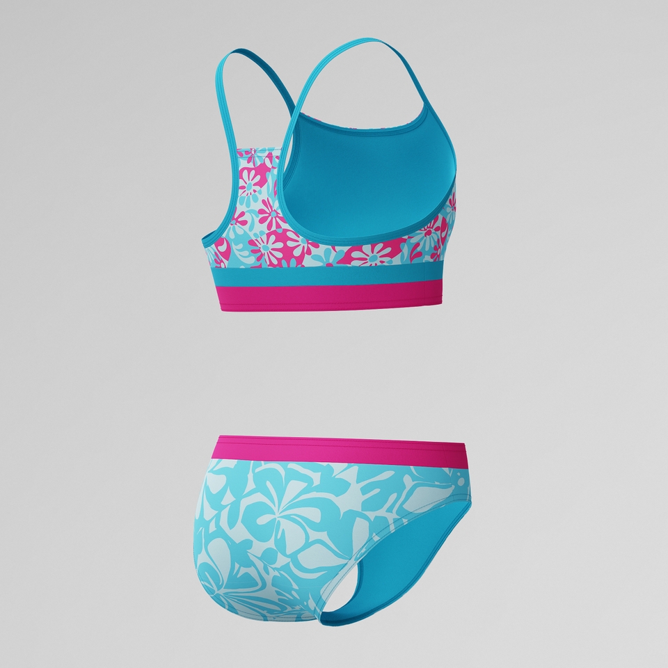 Girls Print Blocked Bikini Blue/Pink