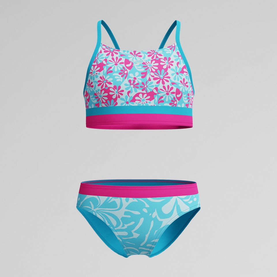 Girls Print Blocked Bikini Blue/Pink
