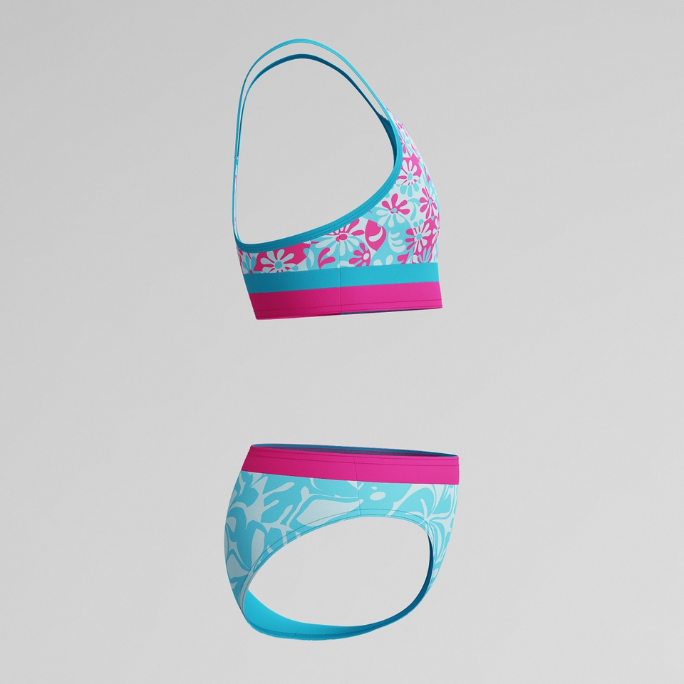 Girls Print Blocked Bikini Blue/Pink
