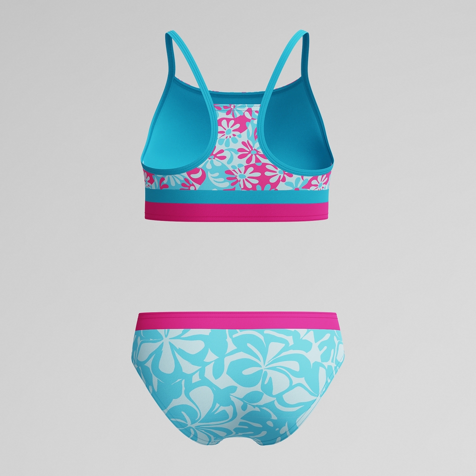 Girls Print Blocked Bikini Blue/Pink