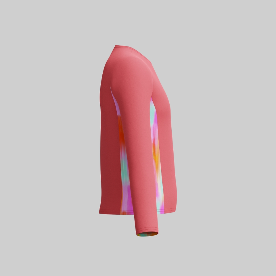 Girls Long Sleeve Printed Splice Rashguard Coral