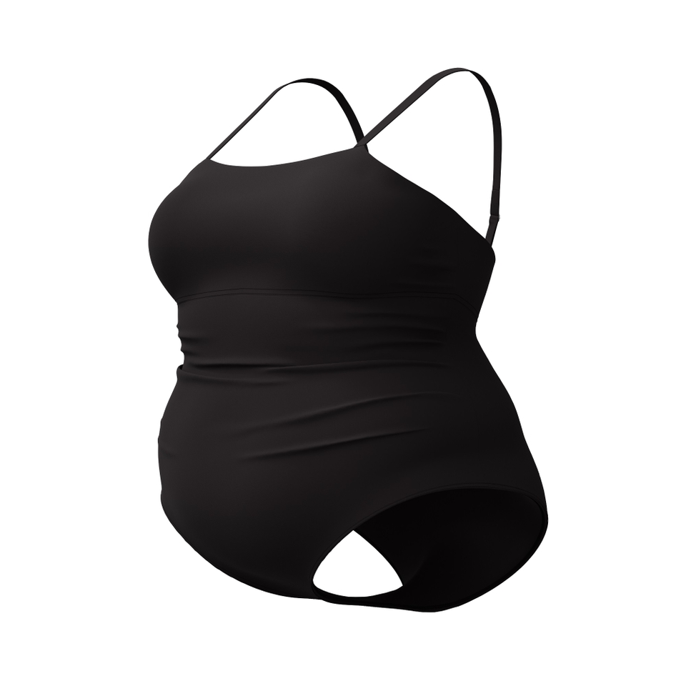 Women's New Plus Solid Shirred Tank One Piece Black
