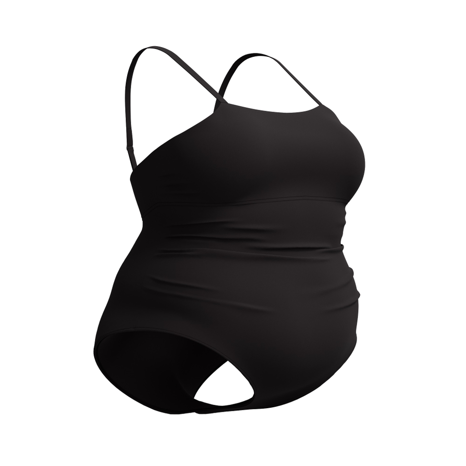 Women's New Plus Solid Shirred Tank One Piece Black